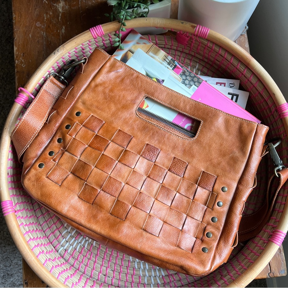 BED|STU Woven Leather Crossbody Bag in Cognac Tan - Picture 6 of 16